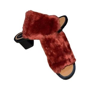 Zara TRF Faux Fur Burgundy Heeled Mule Sandals size‎ 35